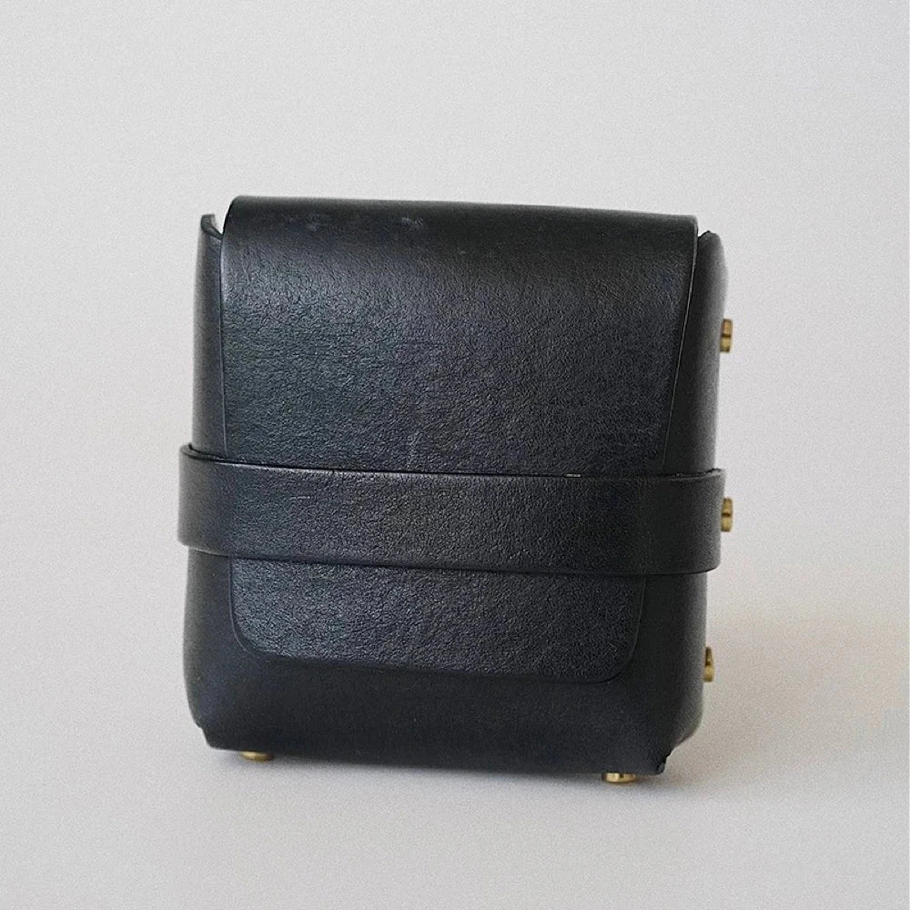 Black Leather Lipstick Case- Hand-Stitched Chapstick Holder & Mini Cosmetic Pouch