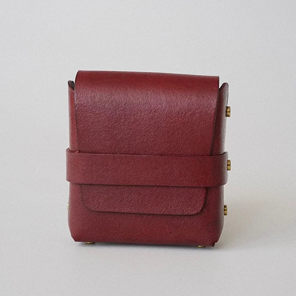Red Leather Lipstick Case- Hand-Stitched Chapstick Holder & Mini Cosmetic Pouch