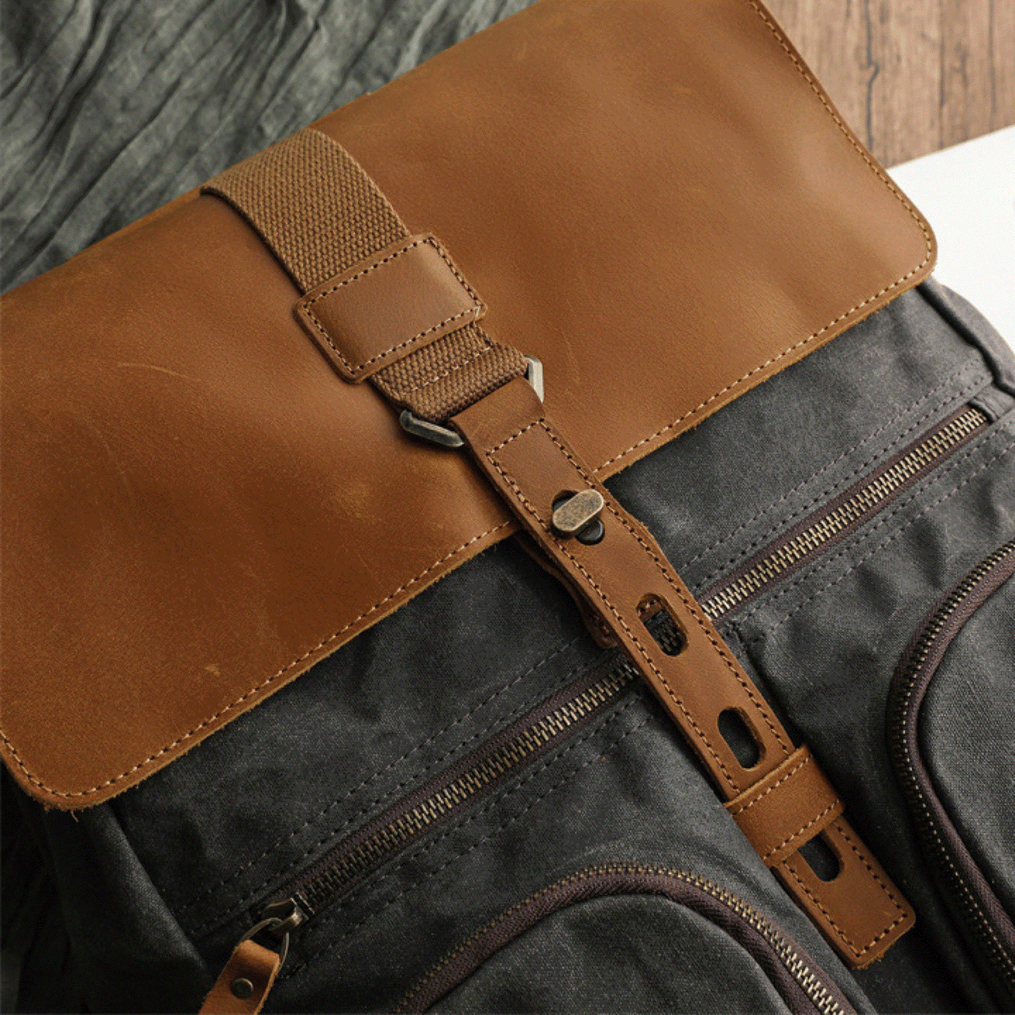 Leather Travel Backpack - Crazy Horse Leather Vintage Canvas Backpack