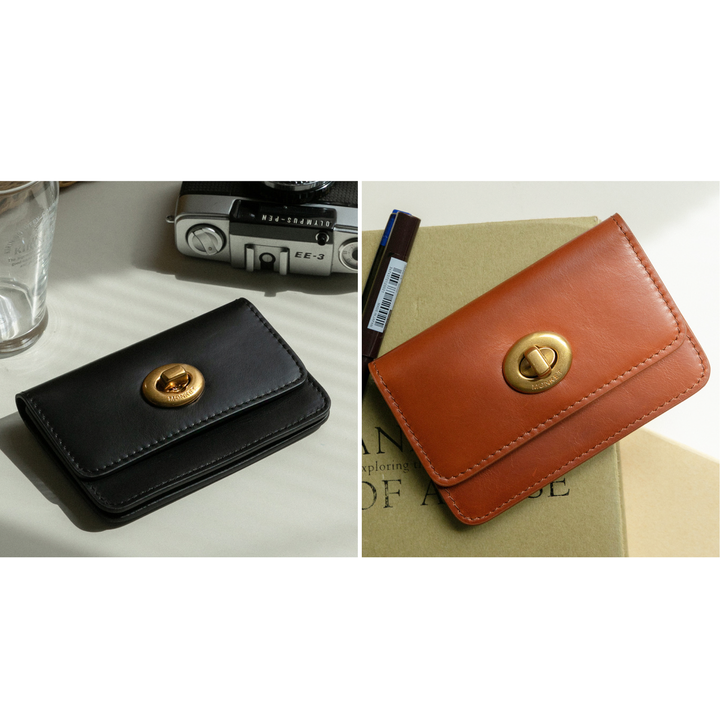 Vintage Wallet - Waxed Full-Grain Leather Lock Wallet - WittyWilding