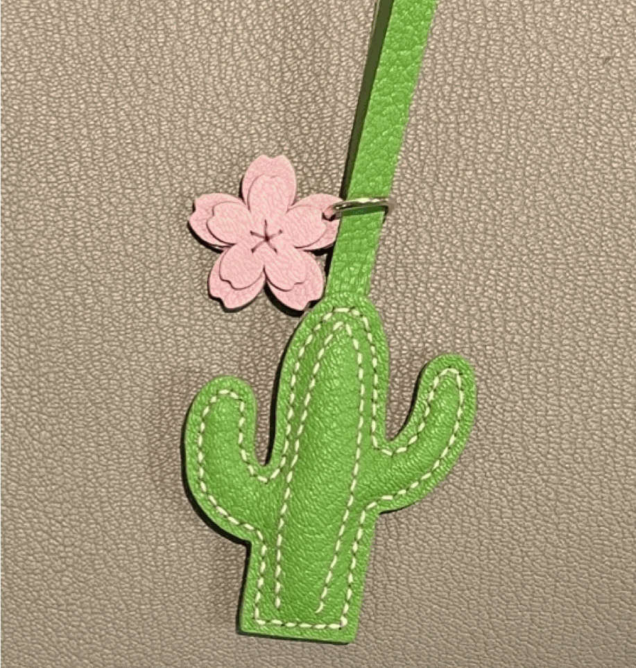 Leather Bag Charm - Handmade Green Desert Cactus Keychain | WittyWilding