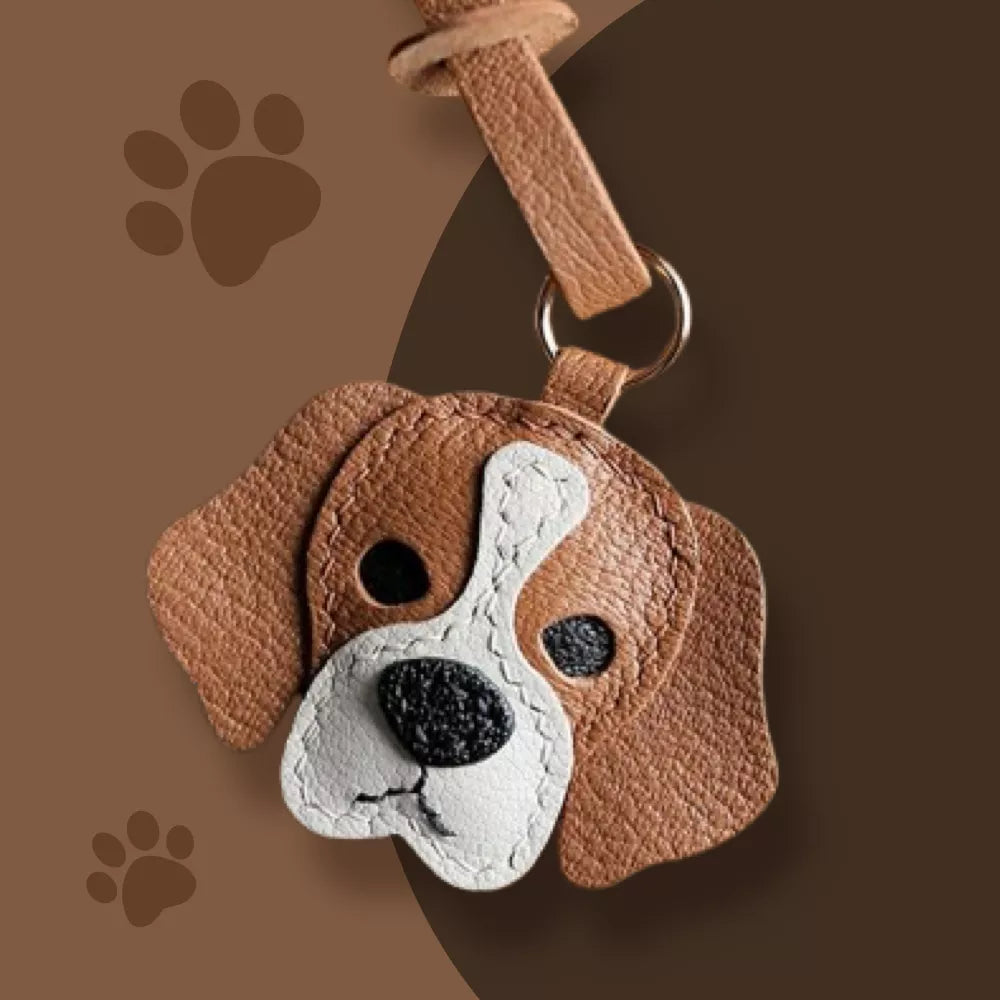 Dog Keychain - Handmade Beagle Dog Leather Bag Charm For Dog Lover