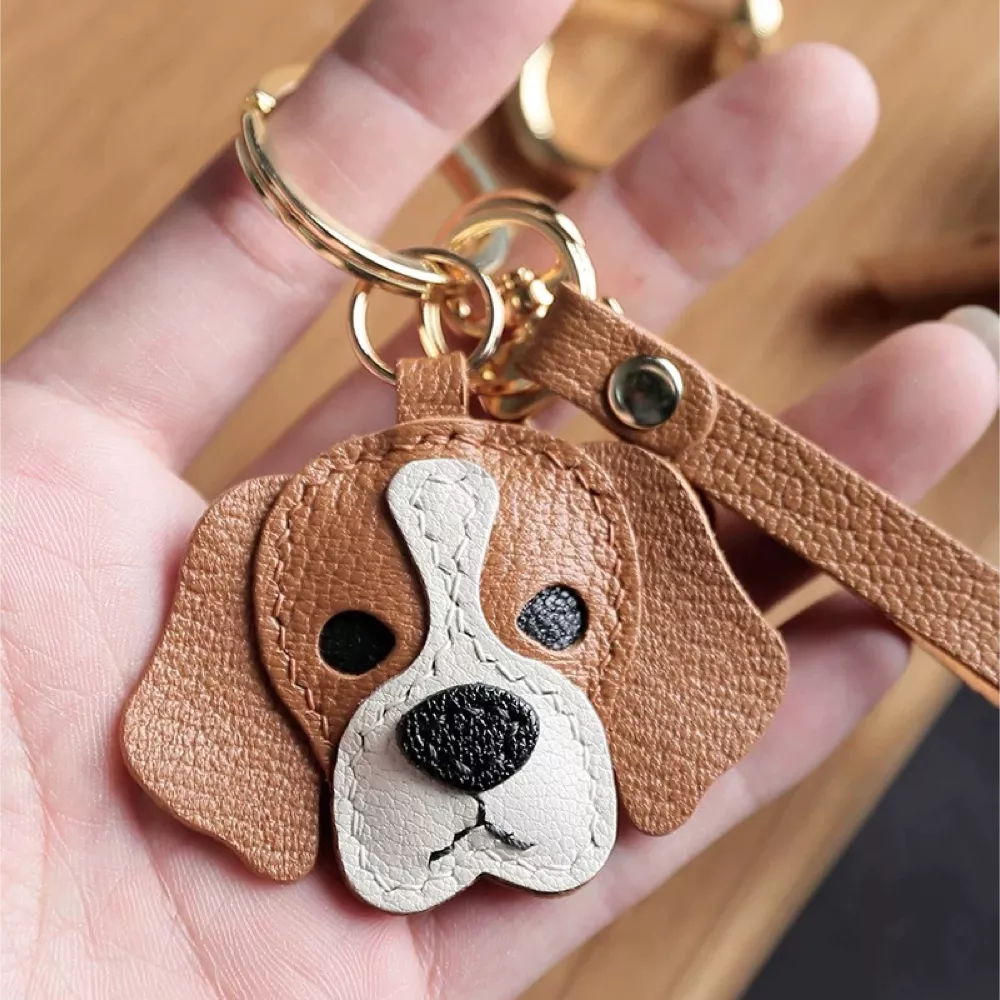Dog Keychain - Handmade Beagle Dog Leather Bag Charm For Dog Lover