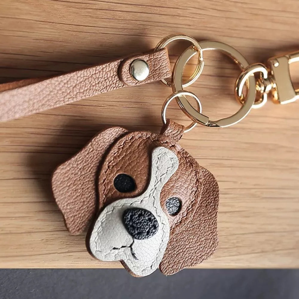 Dog Keychain - Handmade Beagle Dog Leather Bag Charm For Dog Lover
