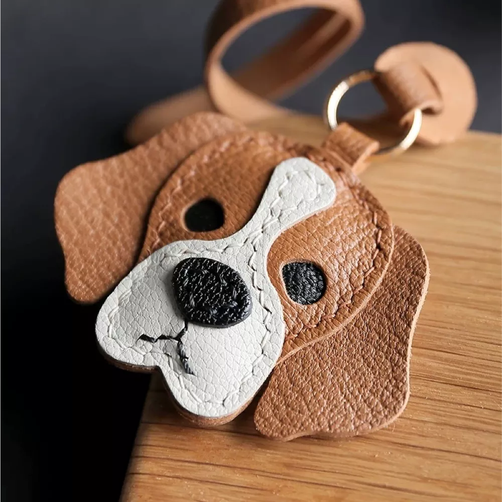 Dog Keychain - Handmade Beagle Dog Leather Bag Charm For Dog Lover