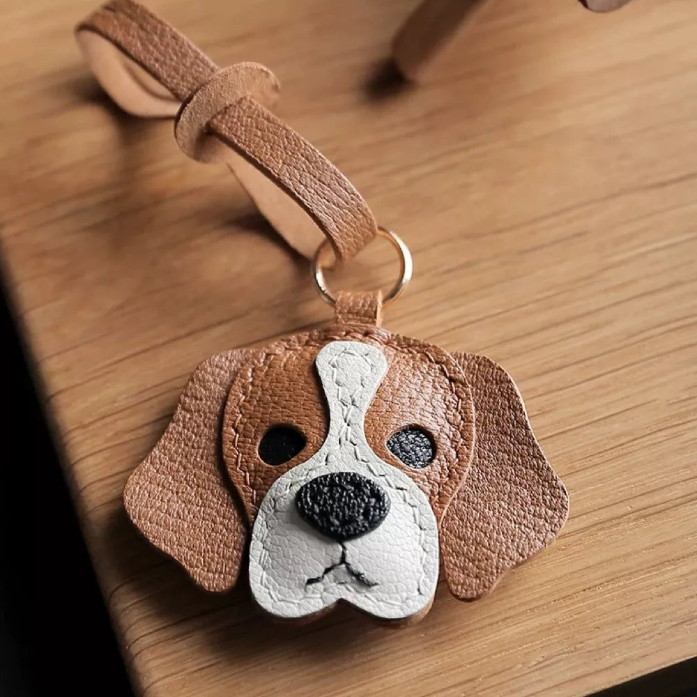 Dog Keychain - Handmade Beagle Dog Leather Bag Charm For Dog Lover