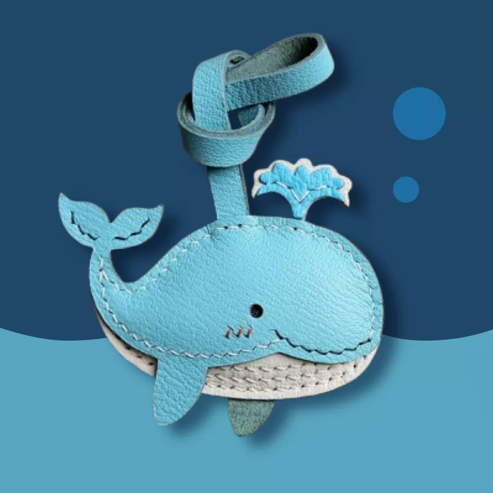 Handmade Leather Blue Whale Keychain For Ocean Lover