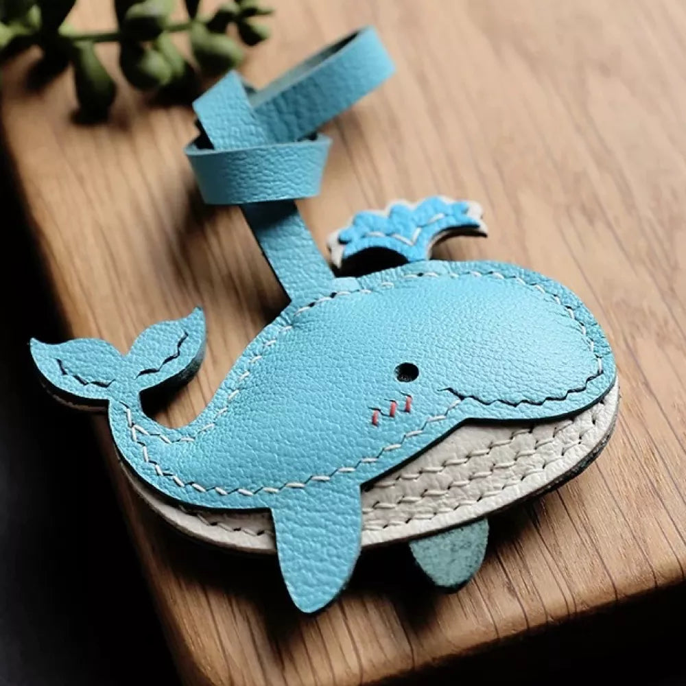 Handmade Leather Blue Whale Keychain For Ocean Lover