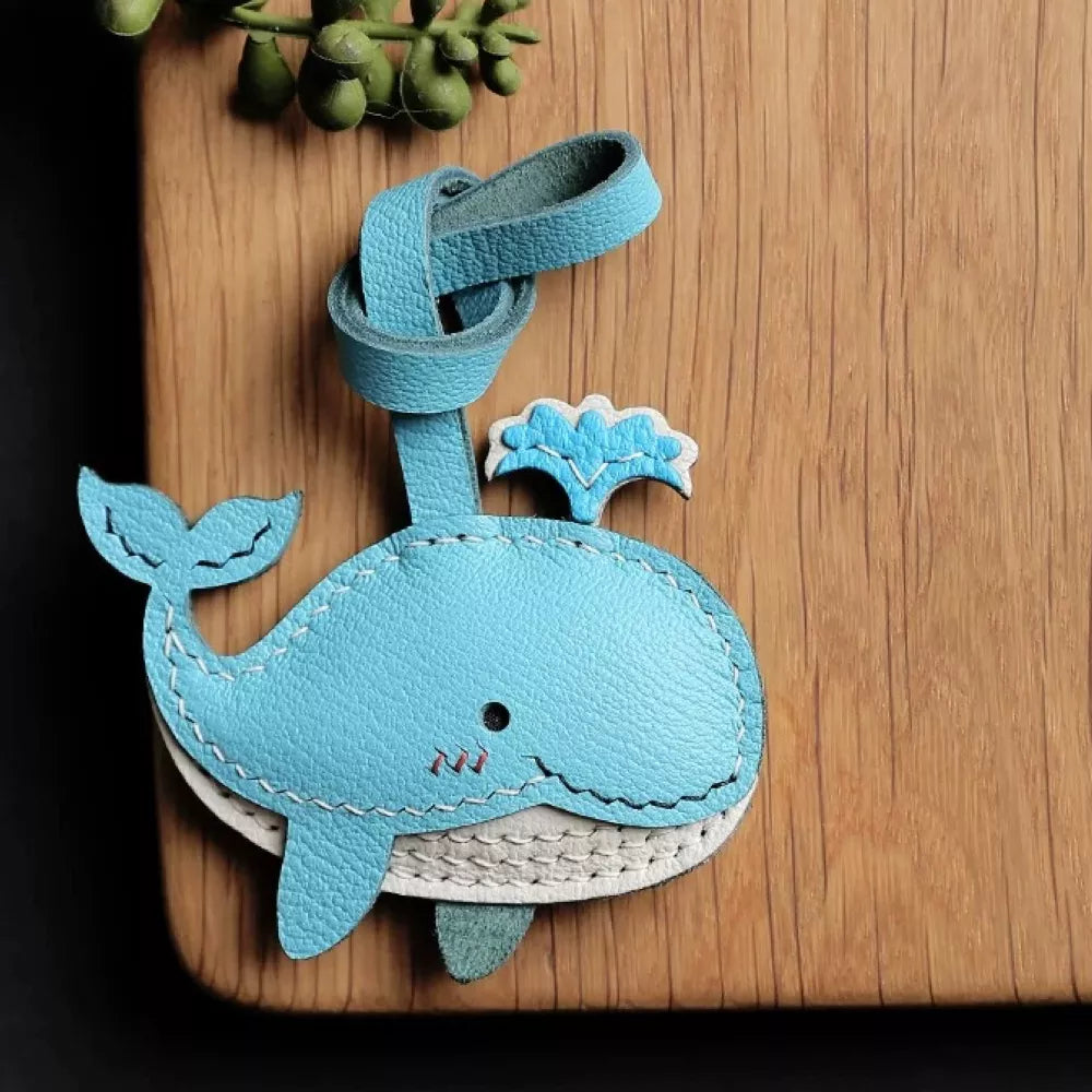 Handmade Leather Blue Whale Keychain For Ocean Lover