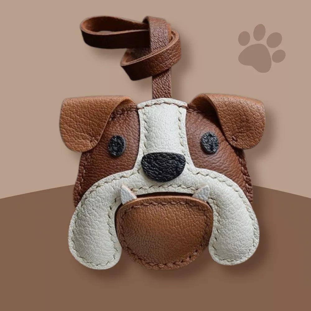 Dog Keychain - Handmade Leather British Bulldog Bag Charm Gift