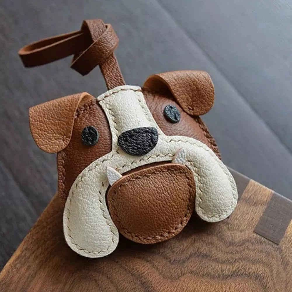 Dog Keychain - Handmade Leather British Bulldog Bag Charm Gift