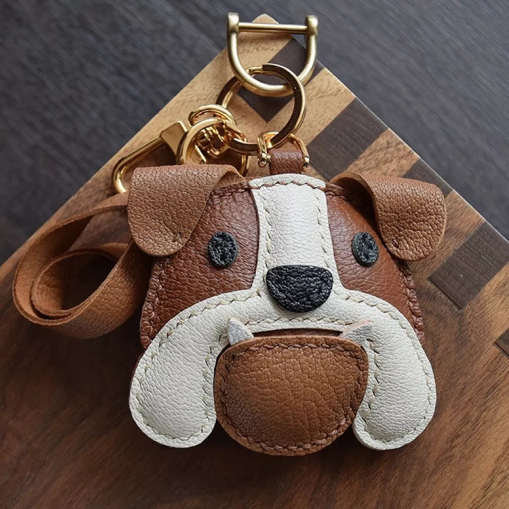 Dog Keychain - Handmade Leather British Bulldog Bag Charm Gift