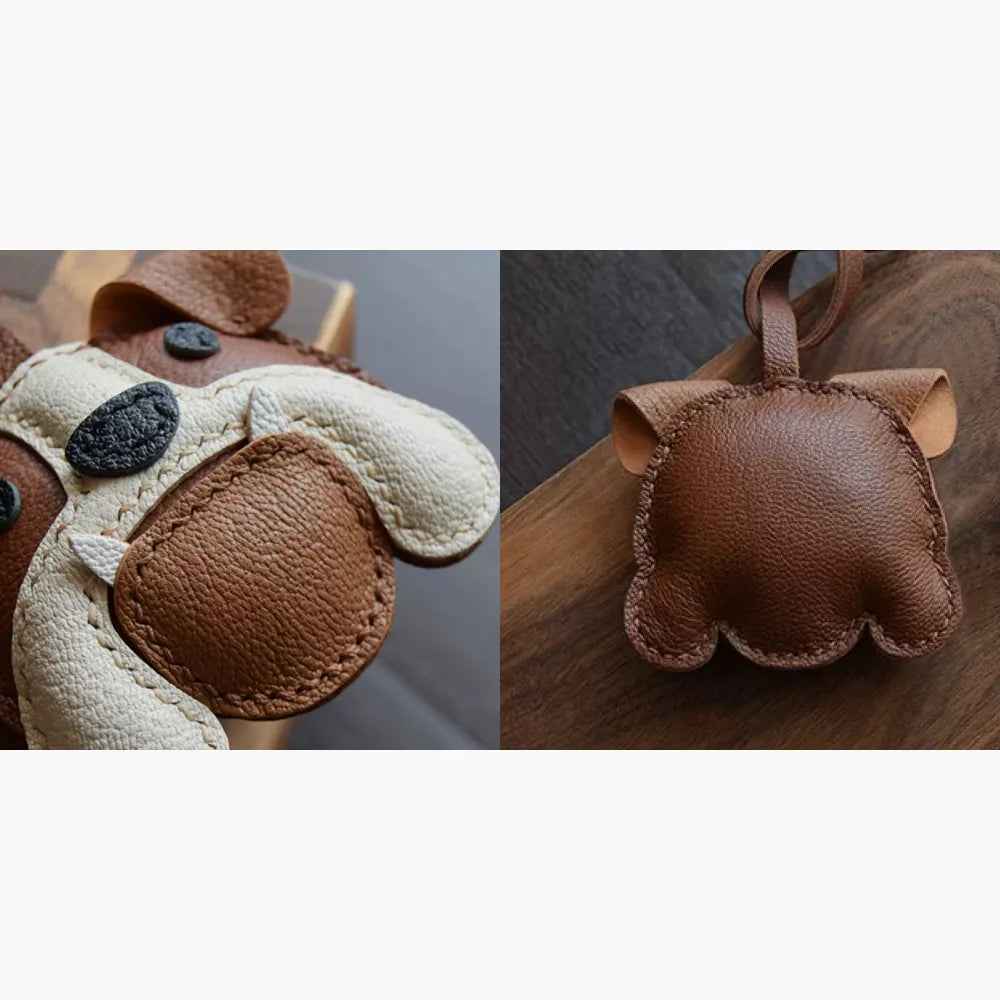 Dog Keychain - Handmade Leather British Bulldog Bag Charm Gift