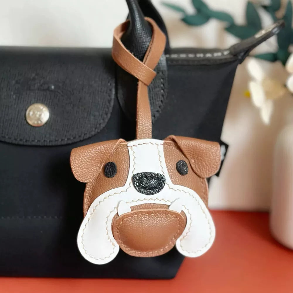 Dog Keychain - Handmade Leather British Bulldog Bag Charm Gift