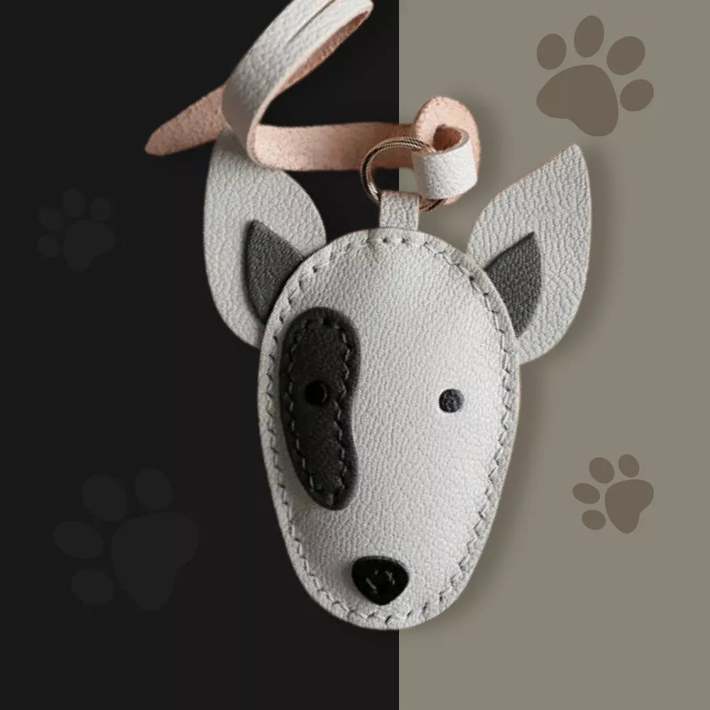 Dog Keychain - Handmade Bull Terrier Leather Bag Charm For Dog Lover