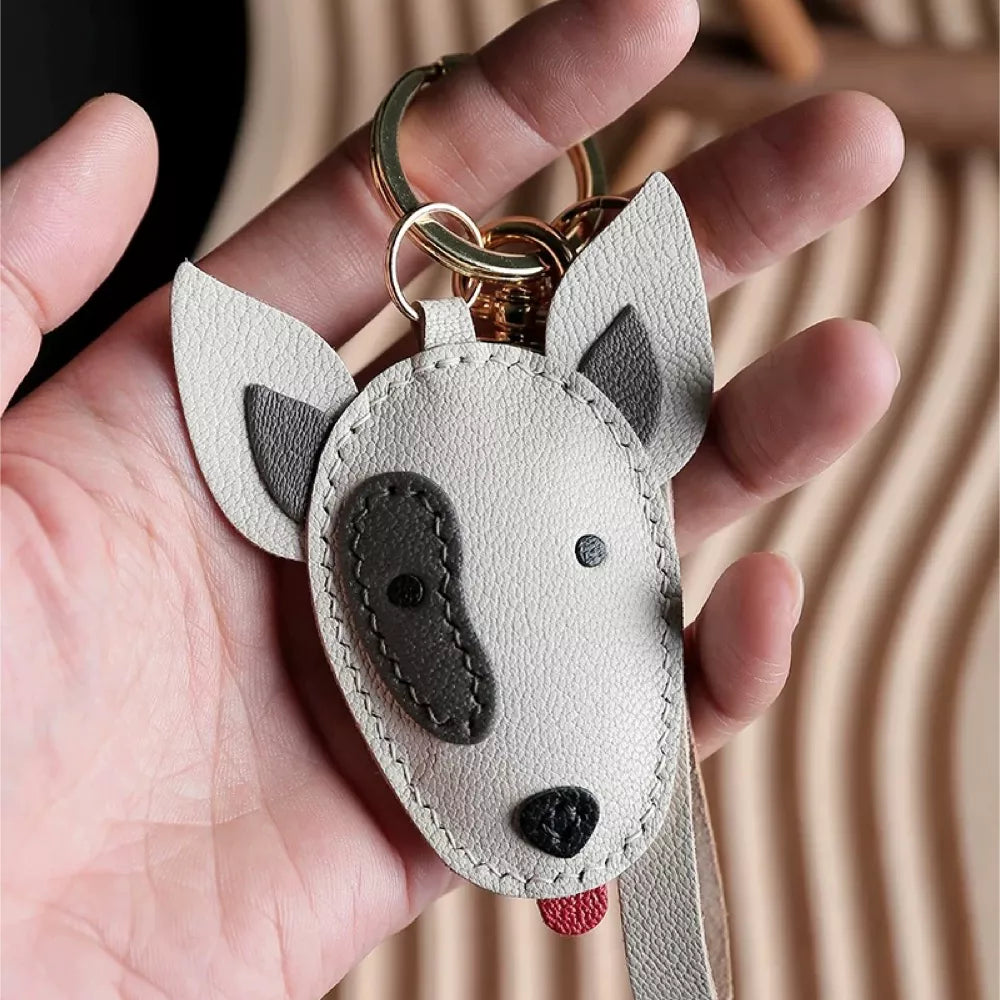Dog Keychain - Handmade Bull Terrier Leather Bag Charm For Dog Lover