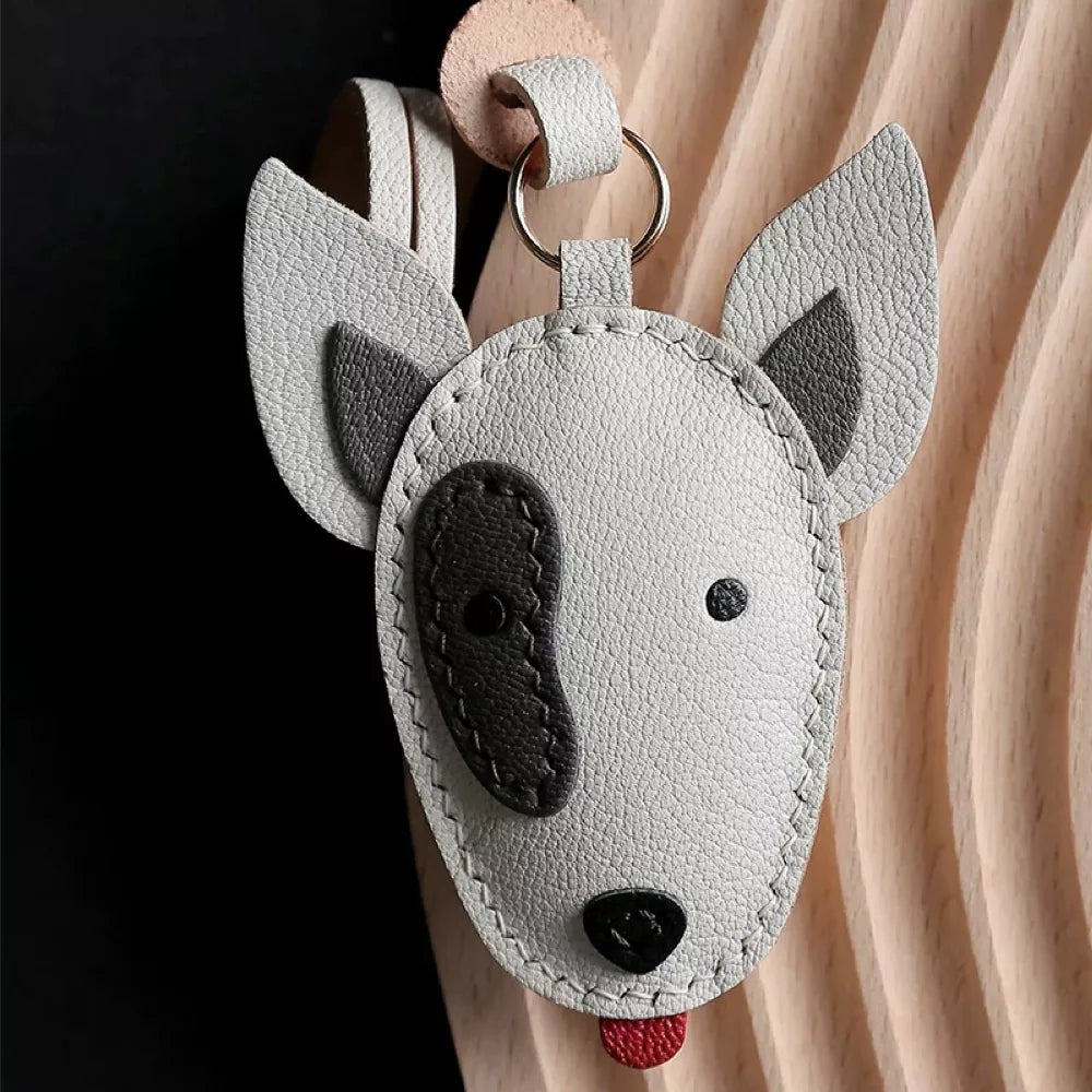 Dog Keychain - Handmade Bull Terrier Leather Bag Charm For Dog Lover