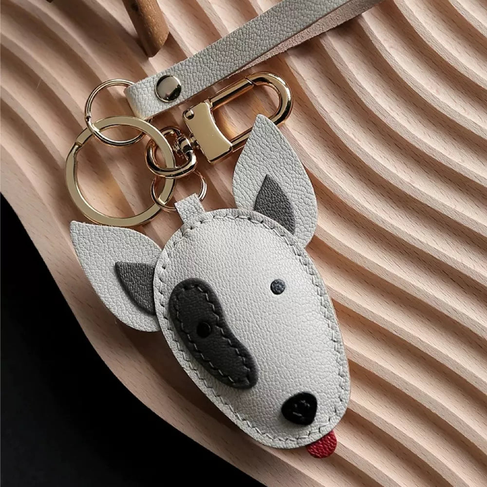 Dog Keychain - Handmade Bull Terrier Leather Bag Charm For Dog Lover
