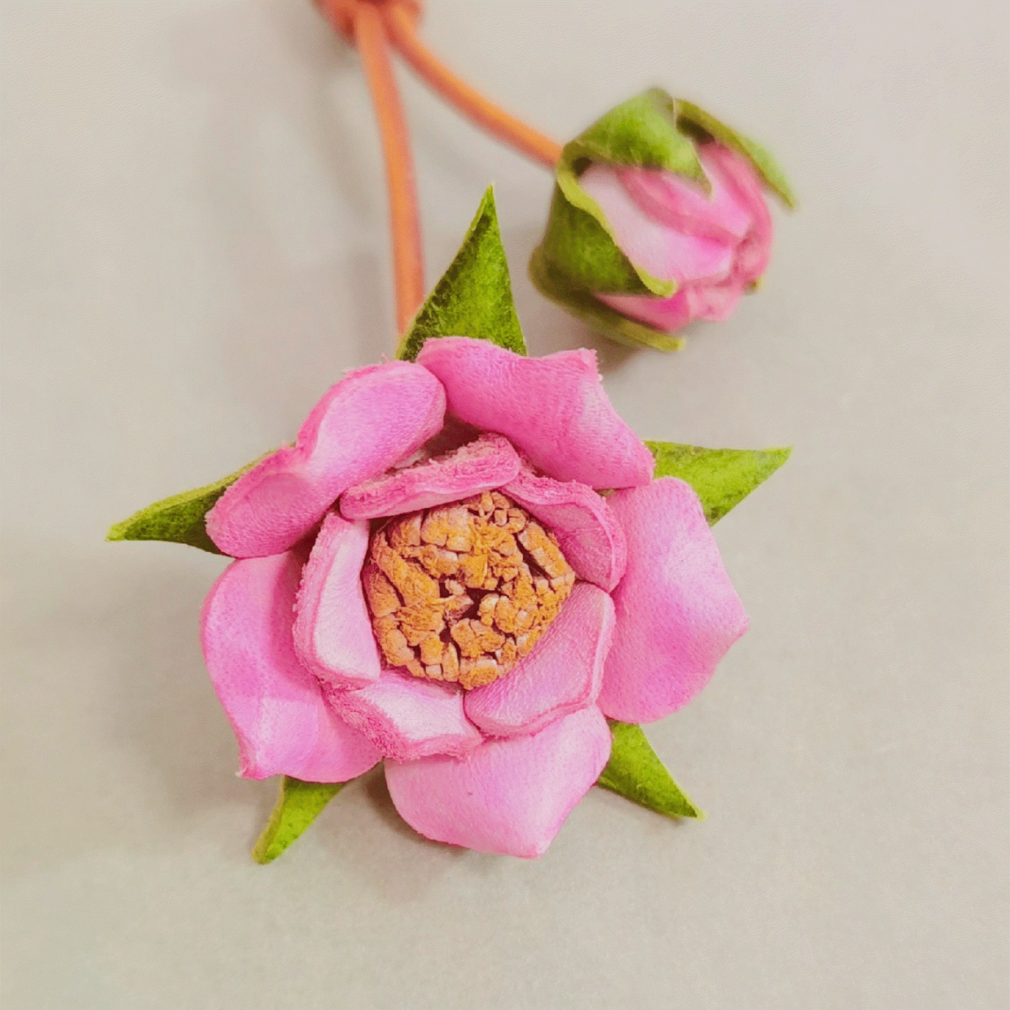 Leather Bag Charm – Pink Camellia Flower Keychain For Nature Lover | WittyWilding