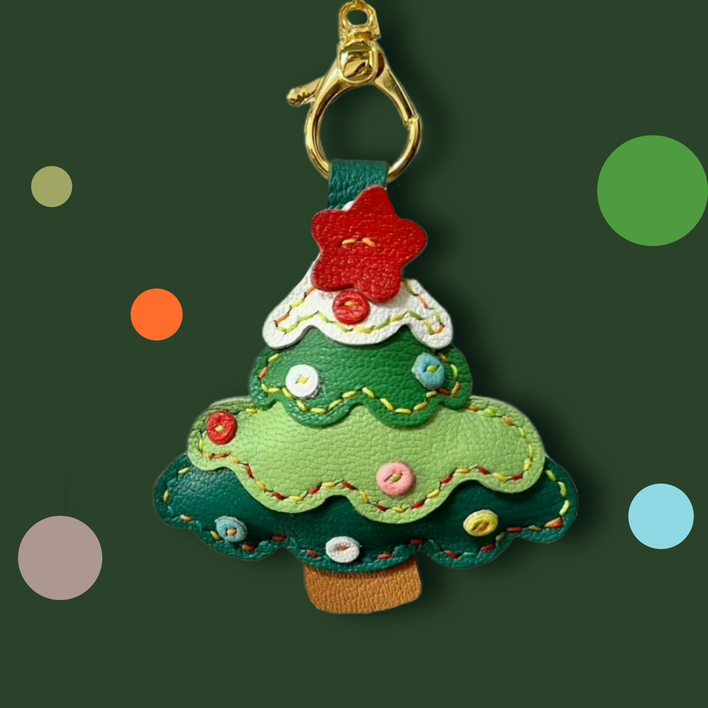 Leather Bag Charm - Colorful Christmas Tree Keychain