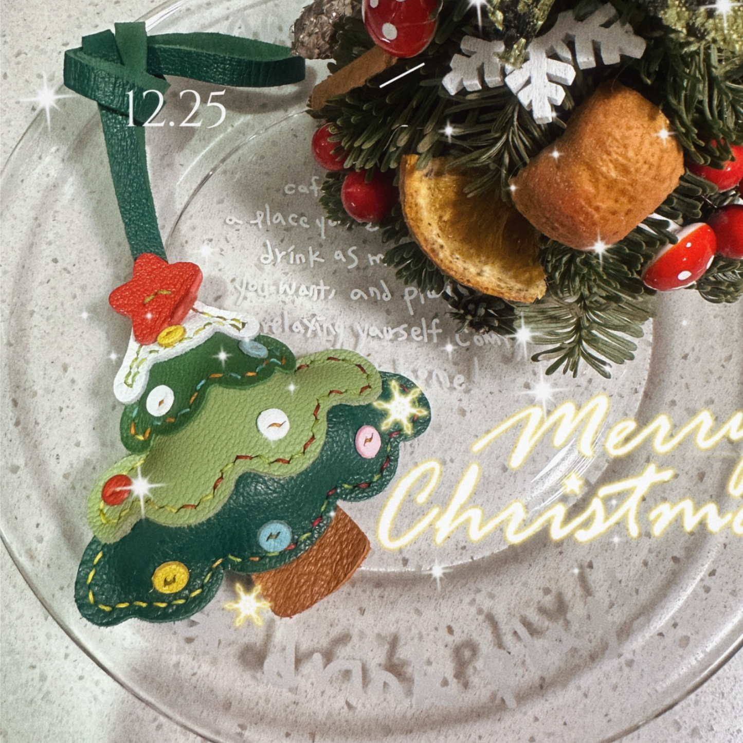 Leather Bag Charm - Colorful Christmas Tree Keychain