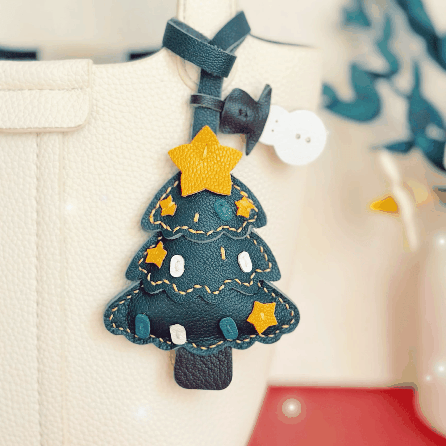 Leather Bag Charm - Handmade Christmas Tree Keychain | WittyWilding