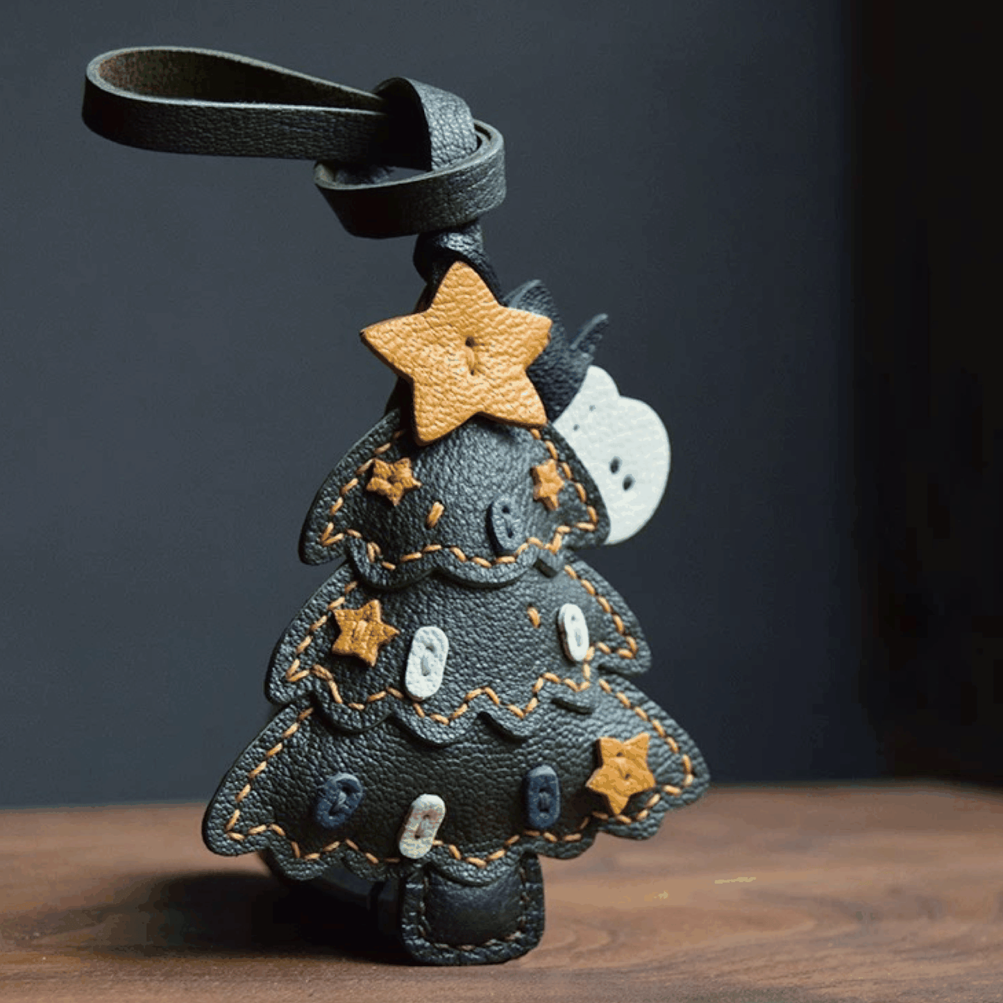 Leather Bag Charm - Handmade Christmas Tree Keychain | WittyWilding