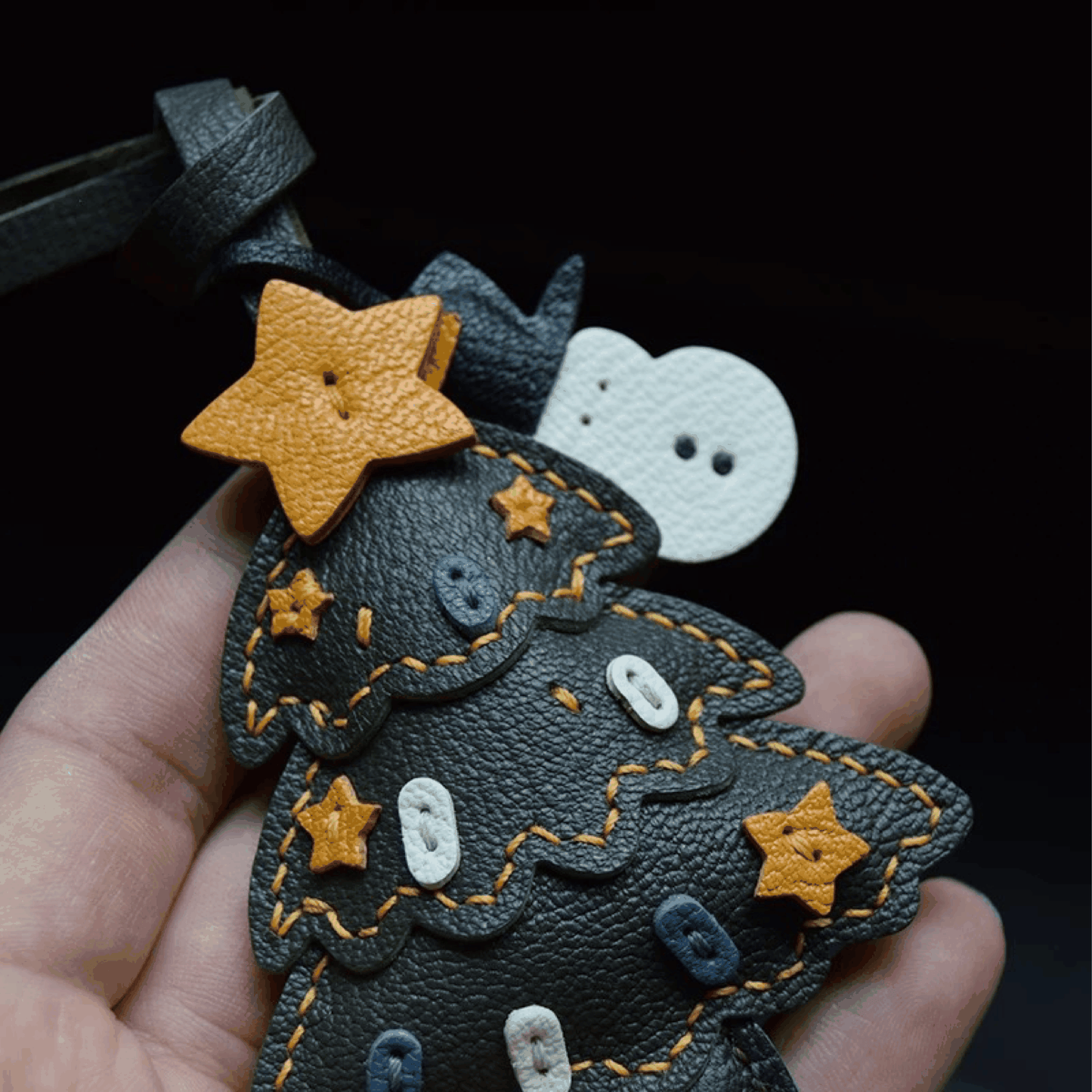 Leather Bag Charm - Handmade Christmas Tree Keychain | WittyWilding