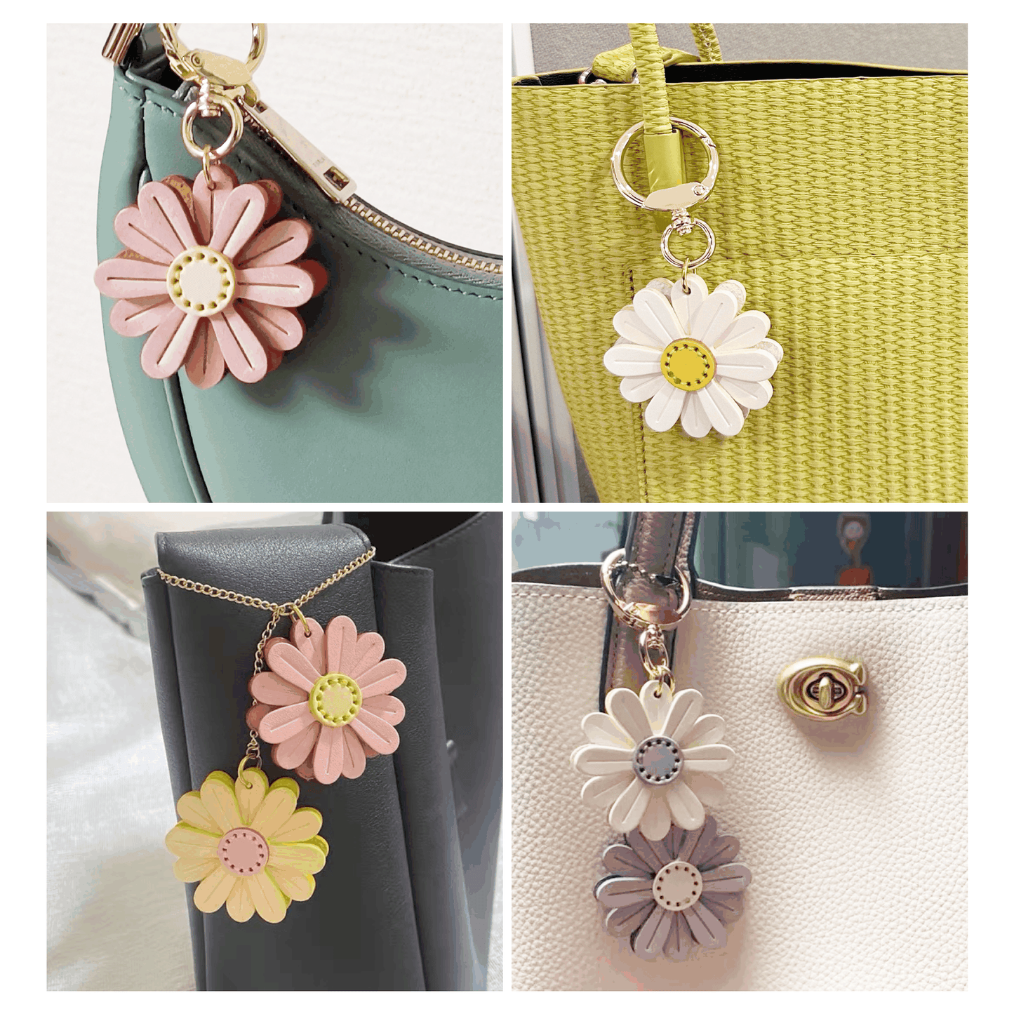 Leather Bag Charm - Customized Daisy Flower Keychain | WittyWilding