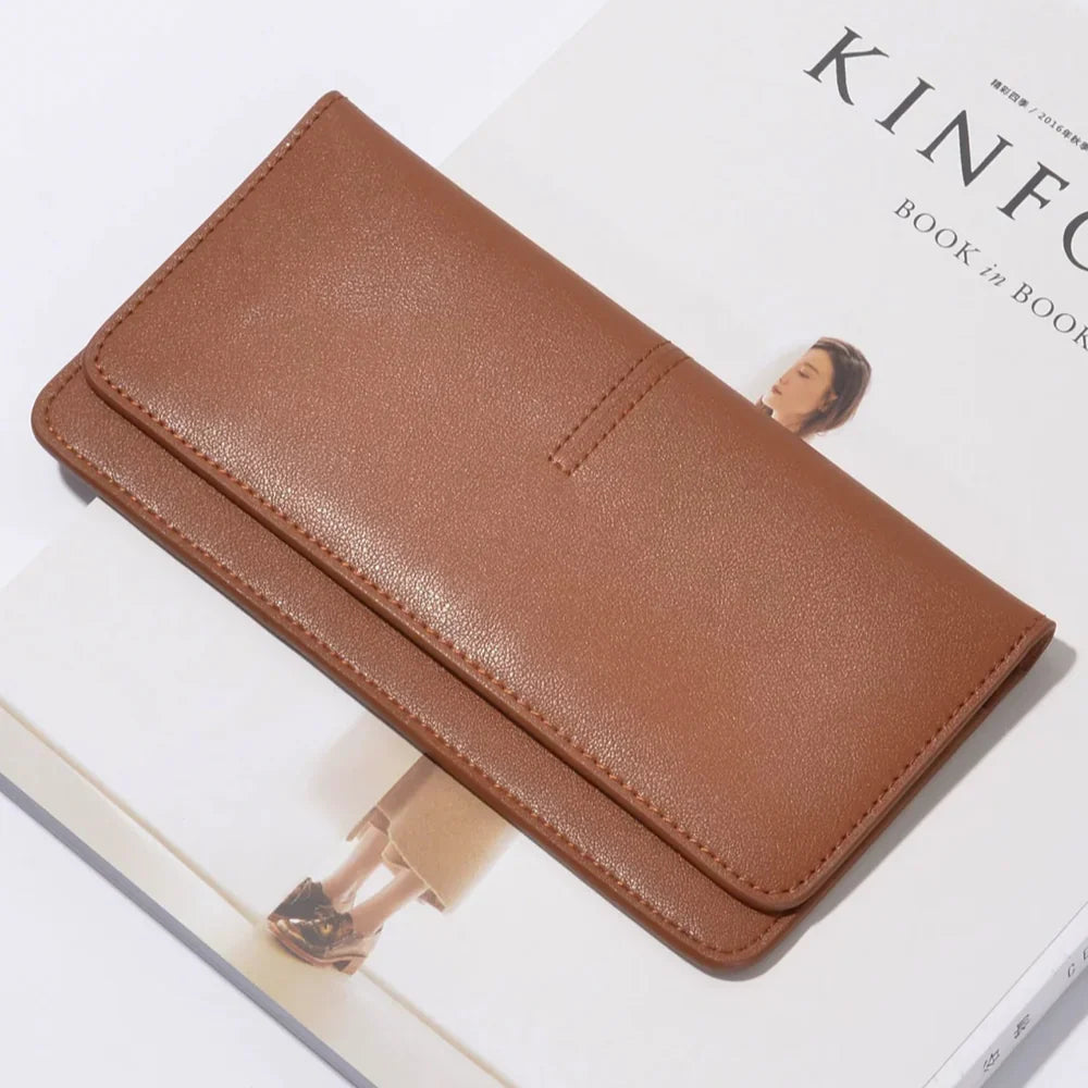 Brown Long Leather Wallet - French-Inspired leather Slim Card Holder