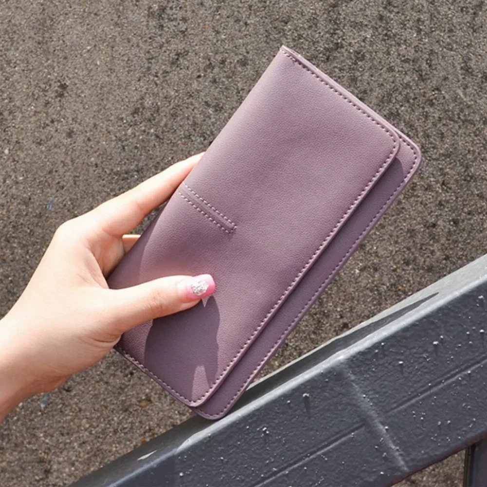 Light Purple Long Leather Wallet - French-Inspired leather Slim Card Holder