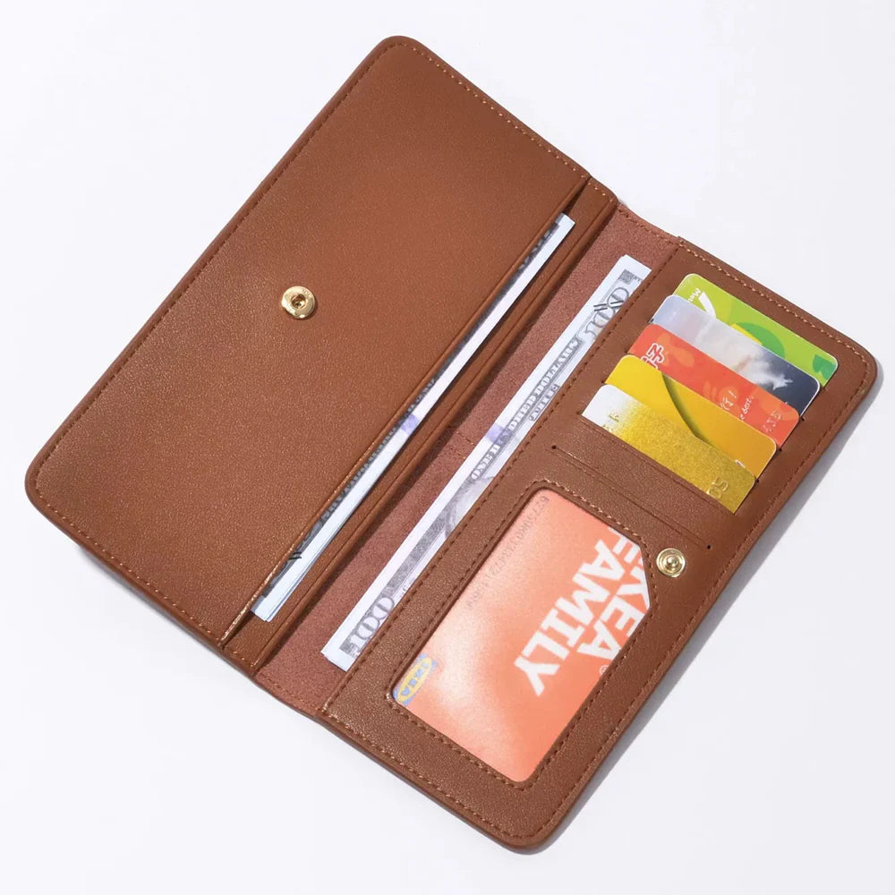 Brown Long Leather Wallet - French-Inspired leather Slim Card Holder