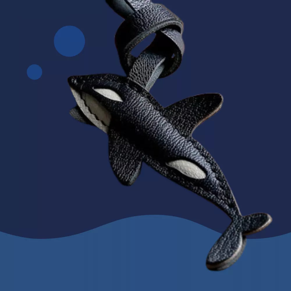 Handmade Orcas Leather Bag Charm Gift | Leather Killer Whale Keychain