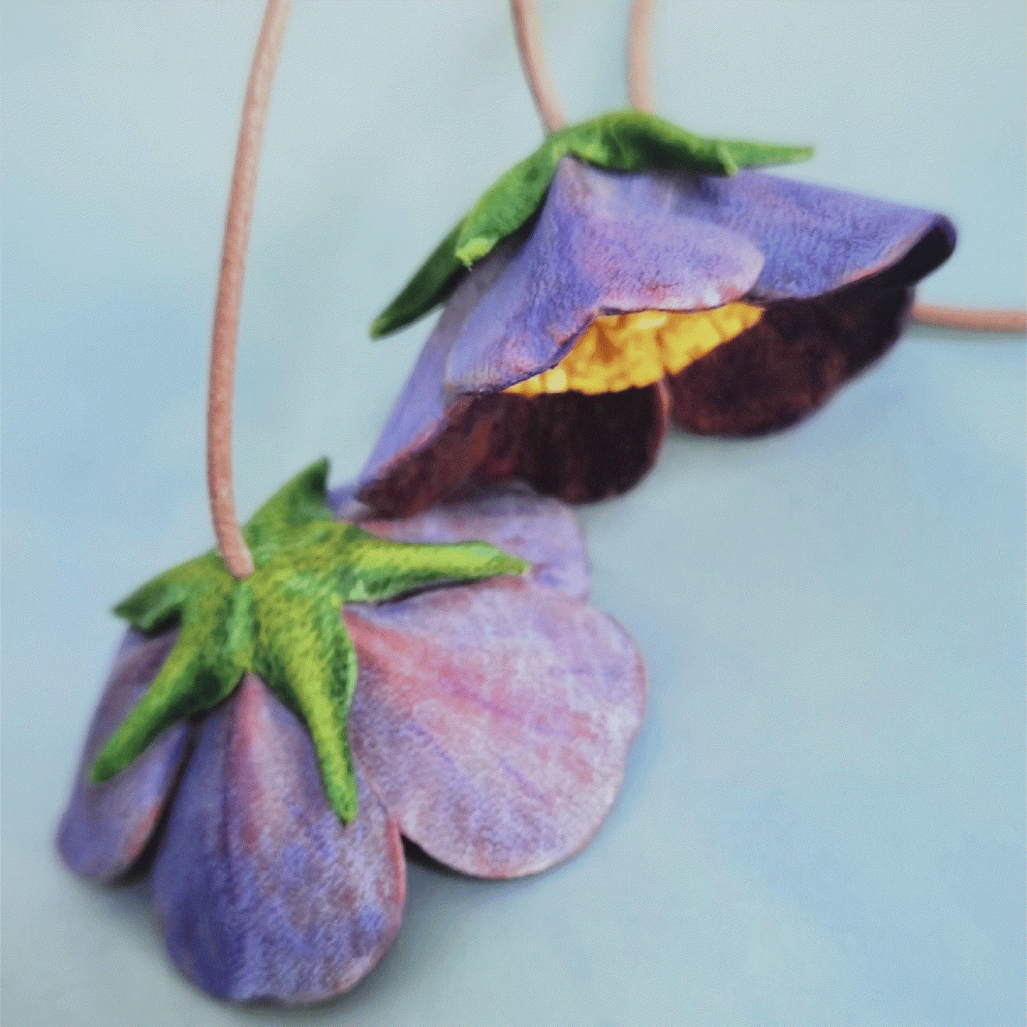 Leather Bag Charm - Handmade Purple Oxalis Flower Keychain | WittyWilding