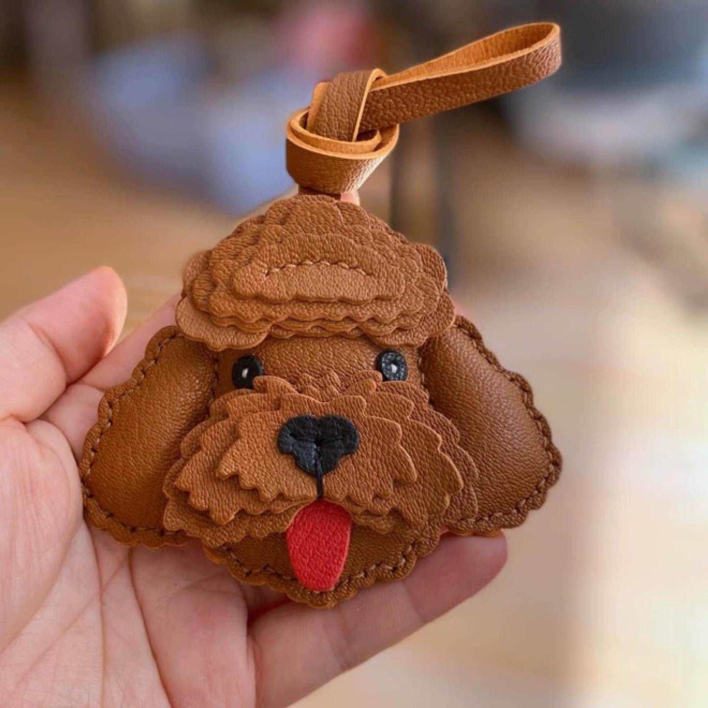 Personalized Dog Keychain - Leather Poodle for dog lover - WittyWilding