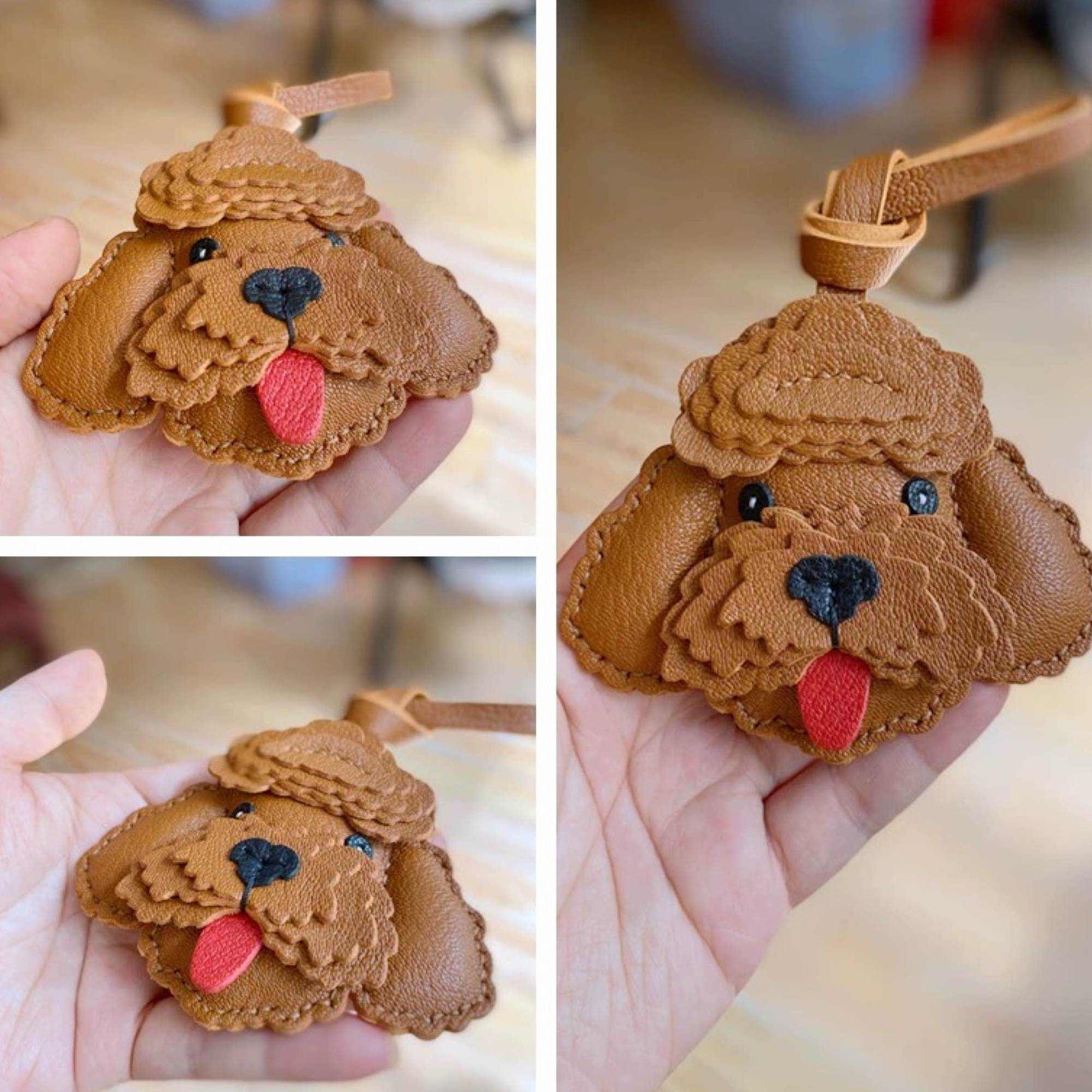 Personalized Dog Keychain - Leather Poodle for dog lover - WittyWilding