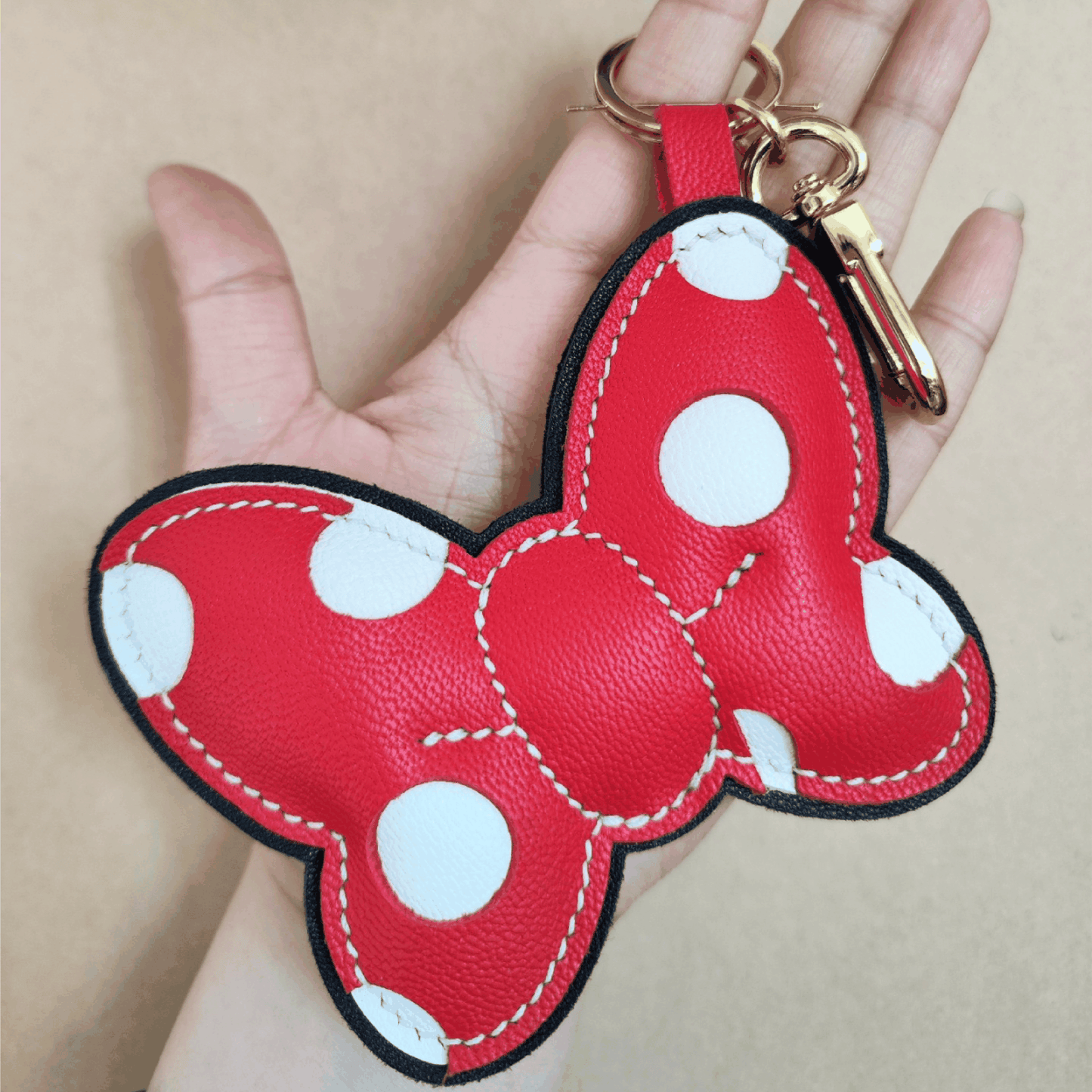 Leather Bag Charm - Handmade Red Bowl Keychain Gift | WittyWilding