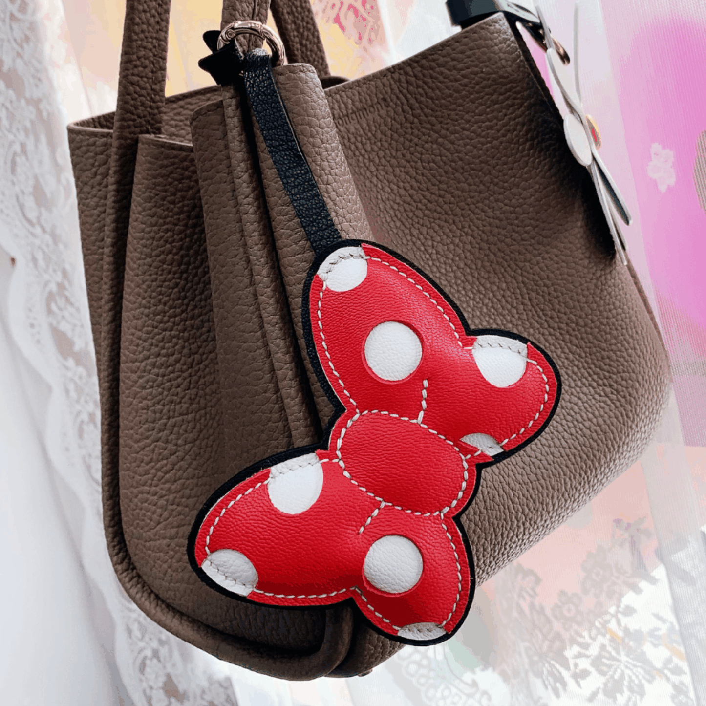 Leather Bag Charm - Handmade Red Bowl Keychain Gift | WittyWilding