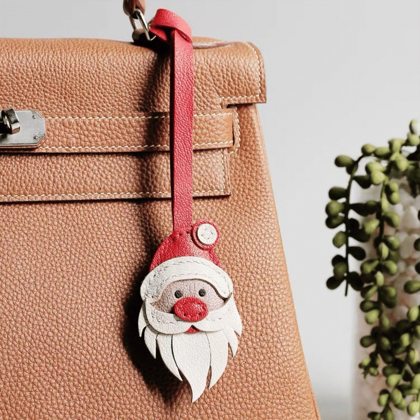 Leather Bag Charm - Christmas Man Santa Claus Keychain | WittyWilding