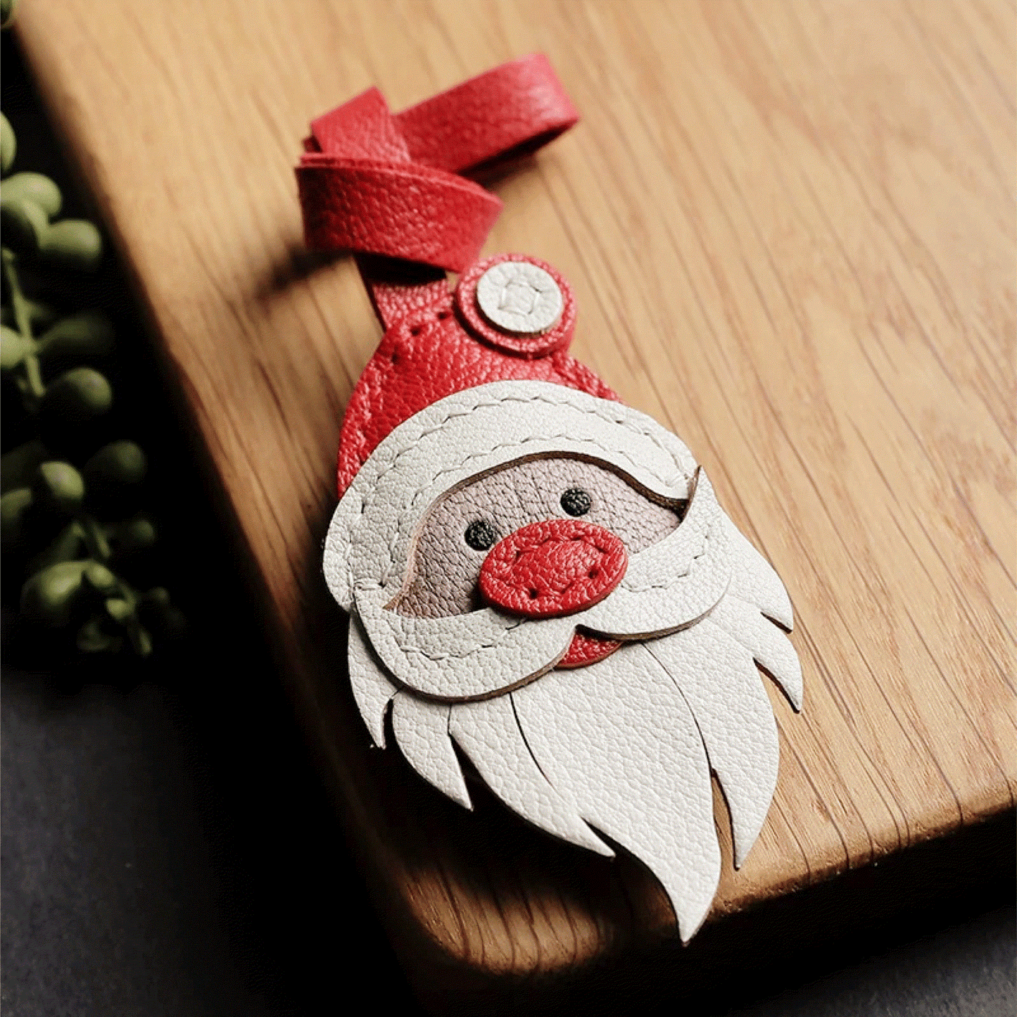 Leather Bag Charm - Christmas Man Santa Claus Keychain | WittyWilding