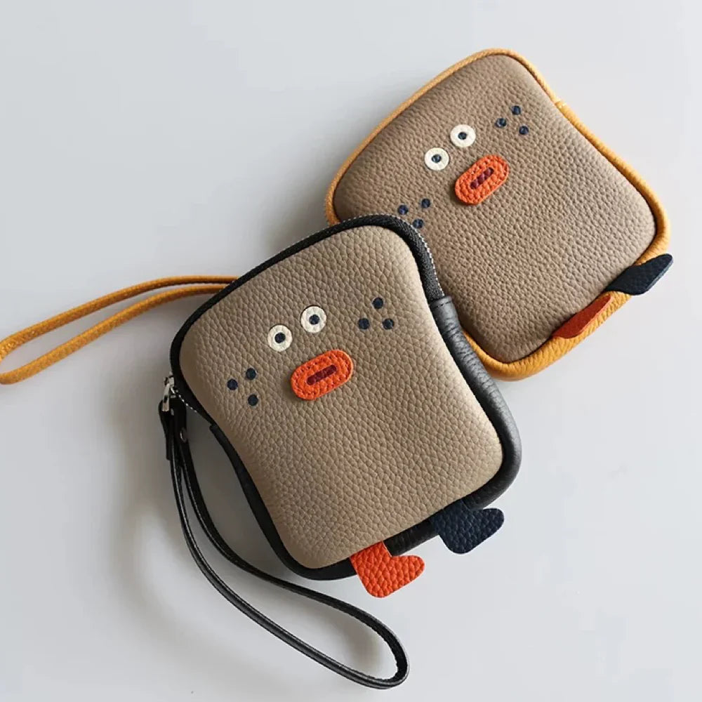 Leather Keychain Wallet - Whimsical Sliced Bread Purse | Top-Grain Leather Foodie Gift