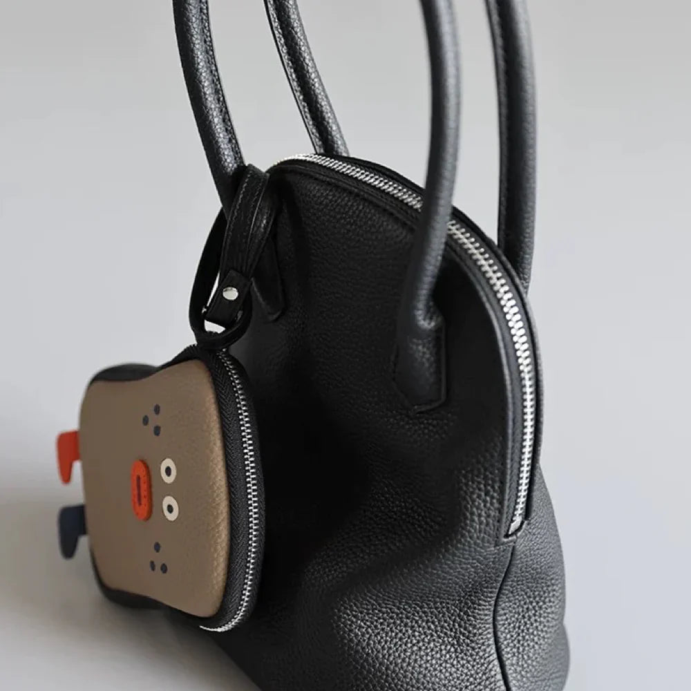 Leather Keychain Wallet - Black Whimsical Sliced Bread Purse | Top-Grain Leather Foodie Gift