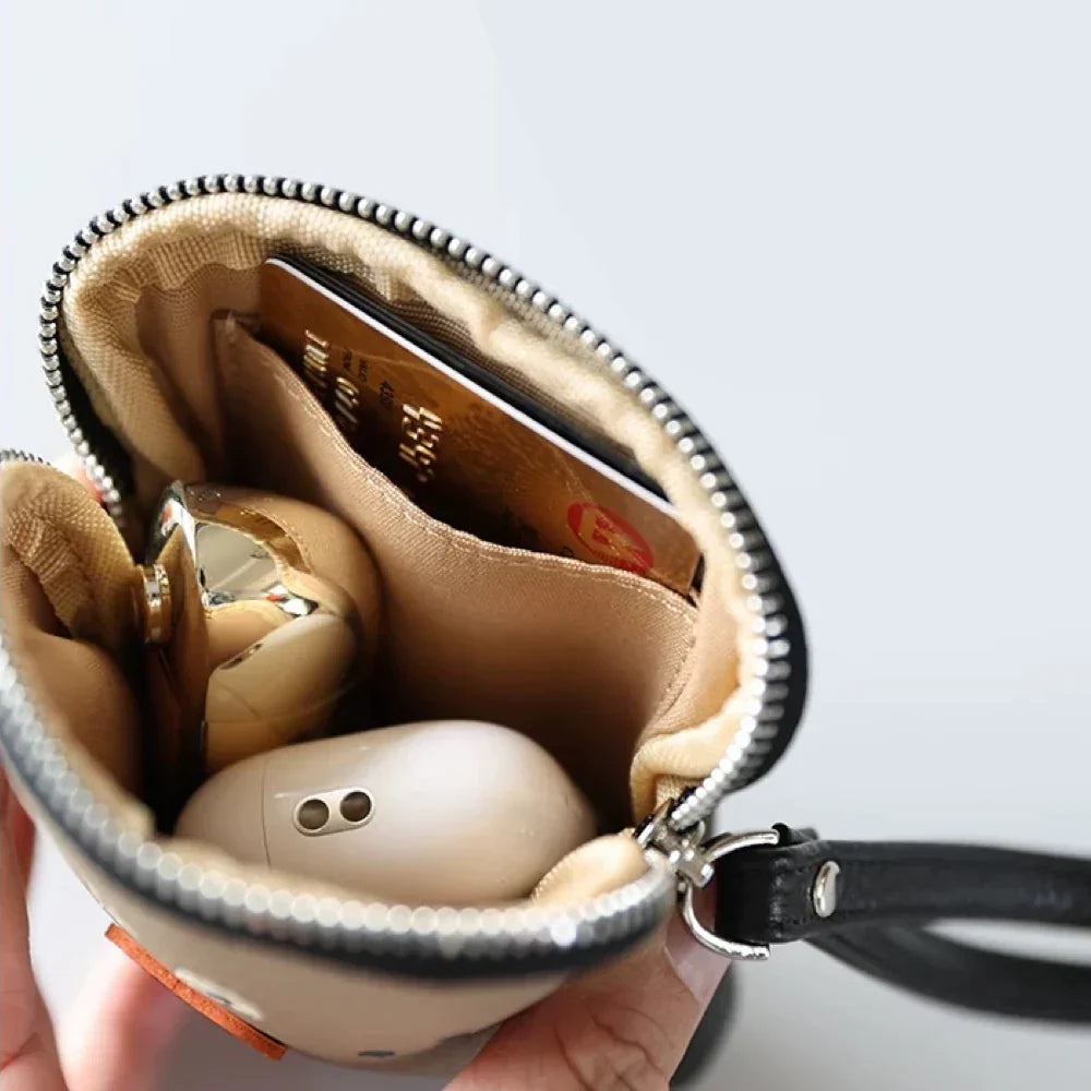 Leather Keychain Wallet - Black Whimsical Sliced Bread Purse | Top-Grain Leather Foodie Gift