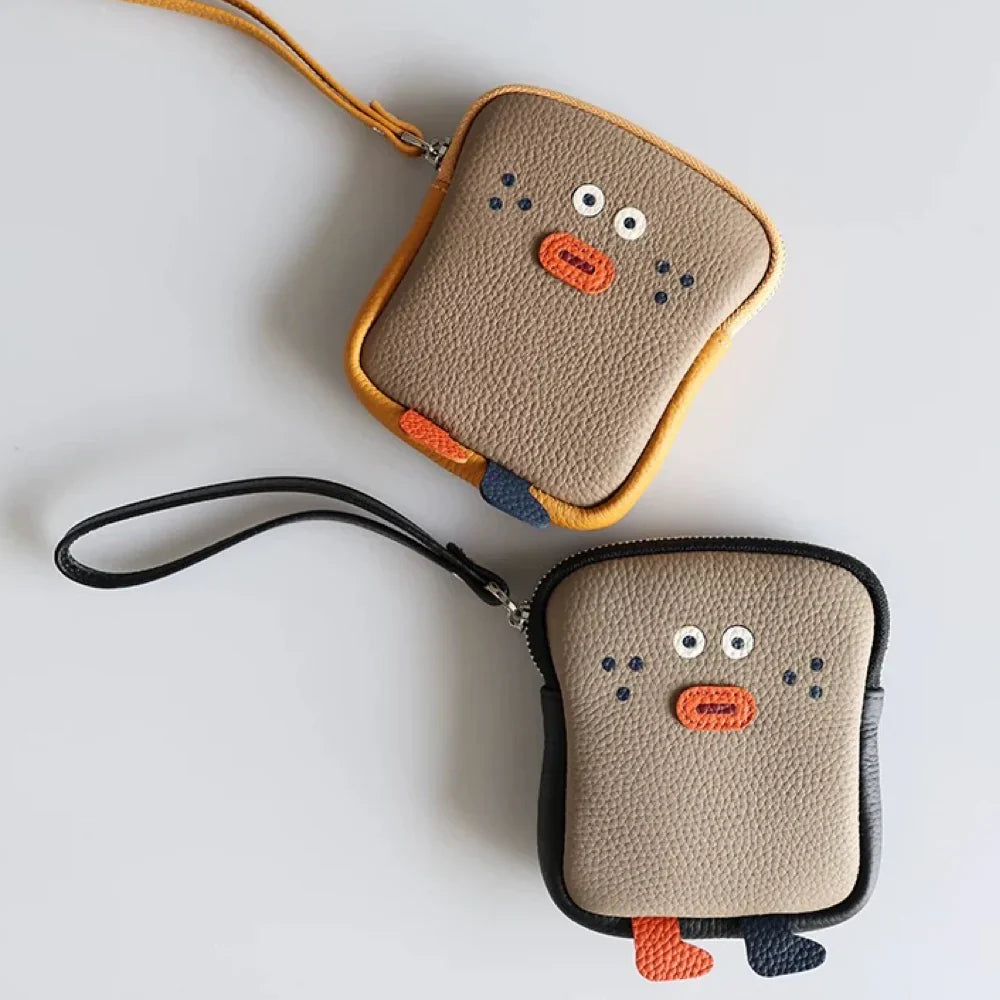 Leather Keychain Wallet - Whimsical Sliced Bread Purse | Top-Grain Leather Foodie Gift