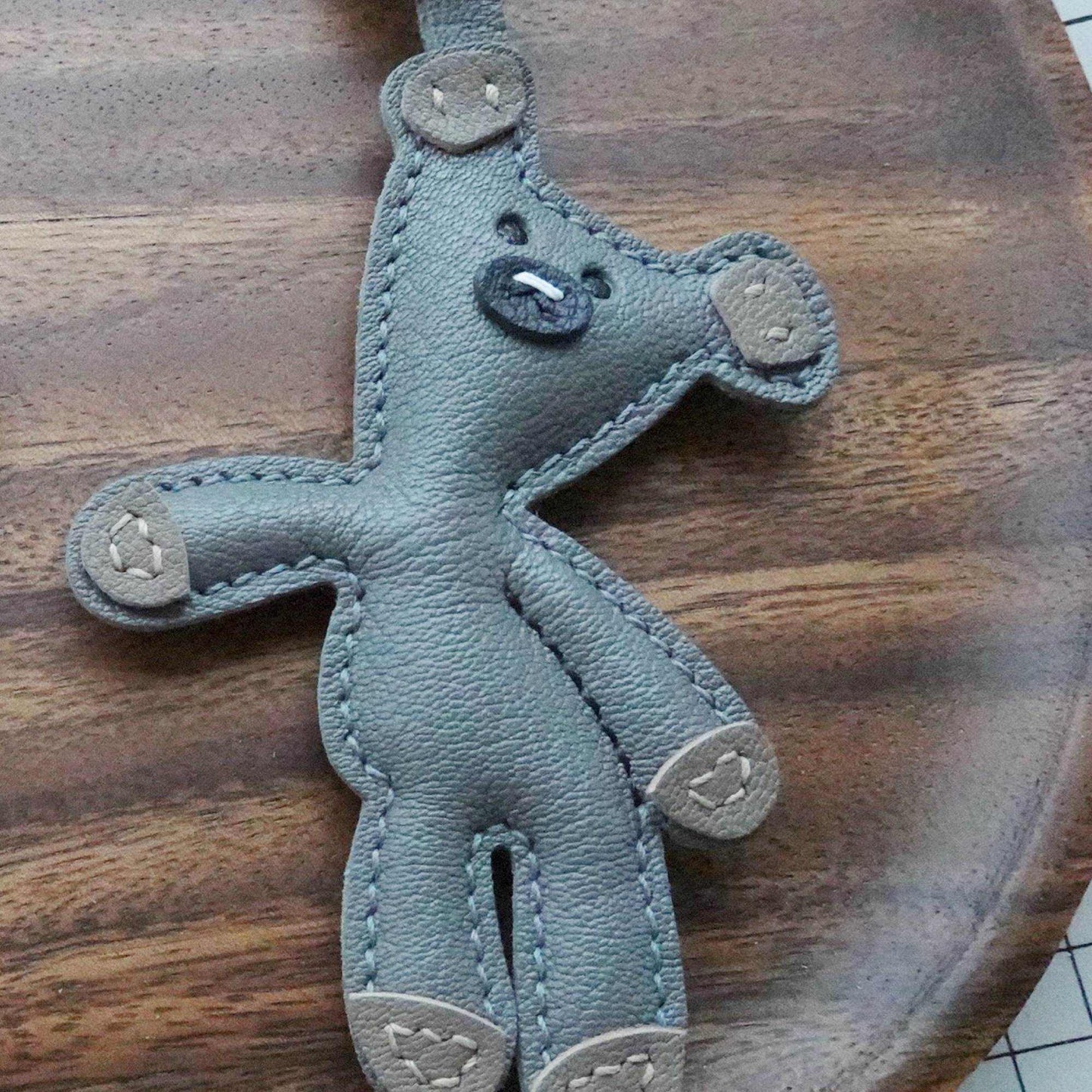 Bear Keychain - Handcrafted Gray Leather Teddy Bear Gift | WittyWilding