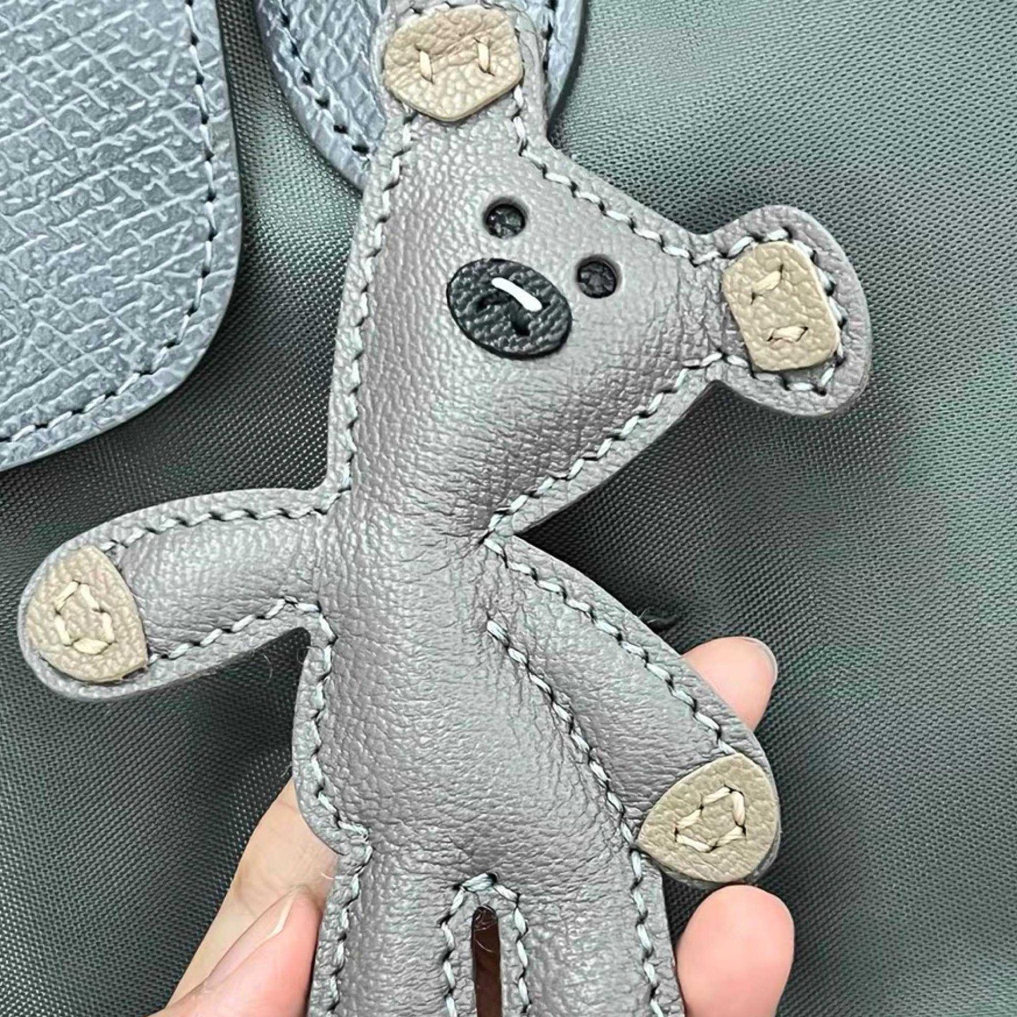 Bear Keychain - Handcrafted Gray Leather Teddy Bear Gift | WittyWilding