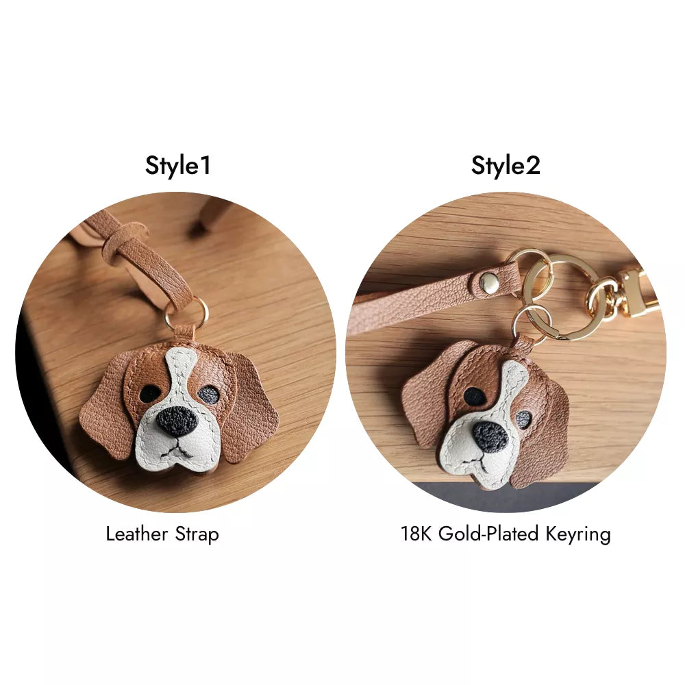 Dog Keychain - Handmade Beagle Dog Leather Bag Charm For Dog Lover