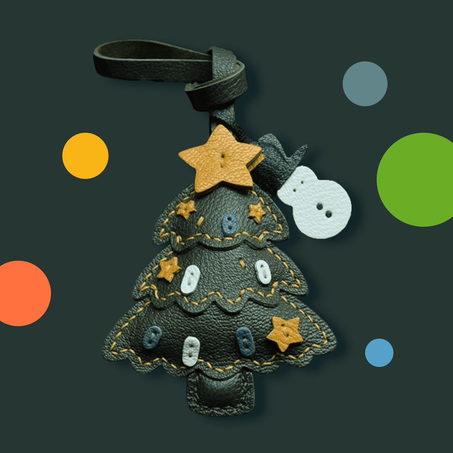 Leather Bag Charm - Handmade Christmas Tree Keychain | WittyWilding
