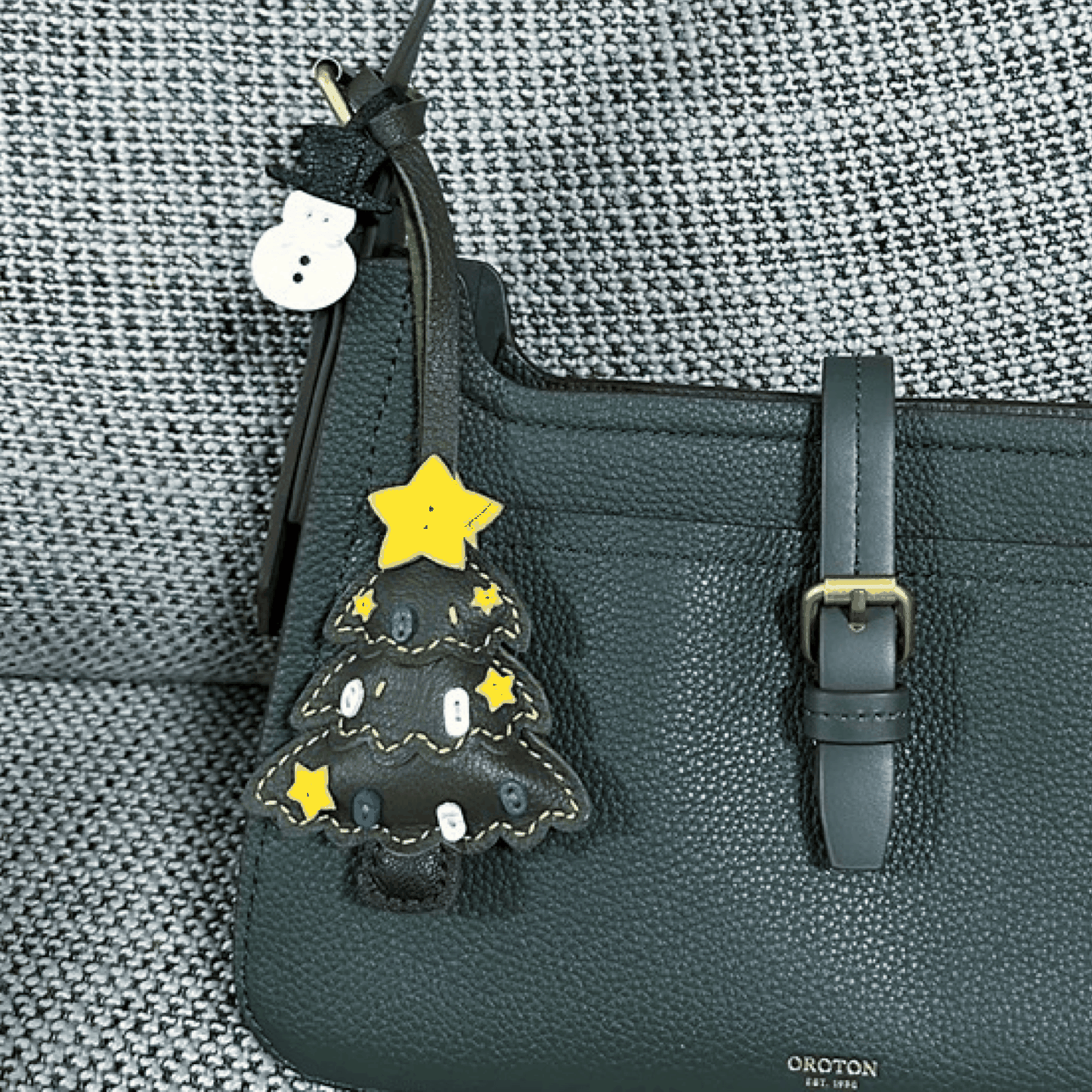 Leather Bag Charm - Handmade Christmas Tree Keychain | WittyWilding