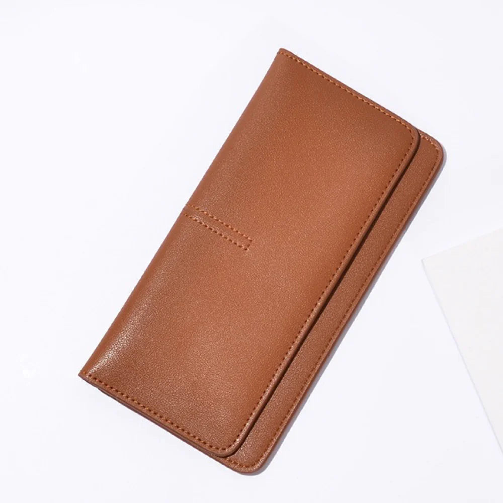 Brown Long Leather Wallet - French-Inspired leather Slim Card Holder